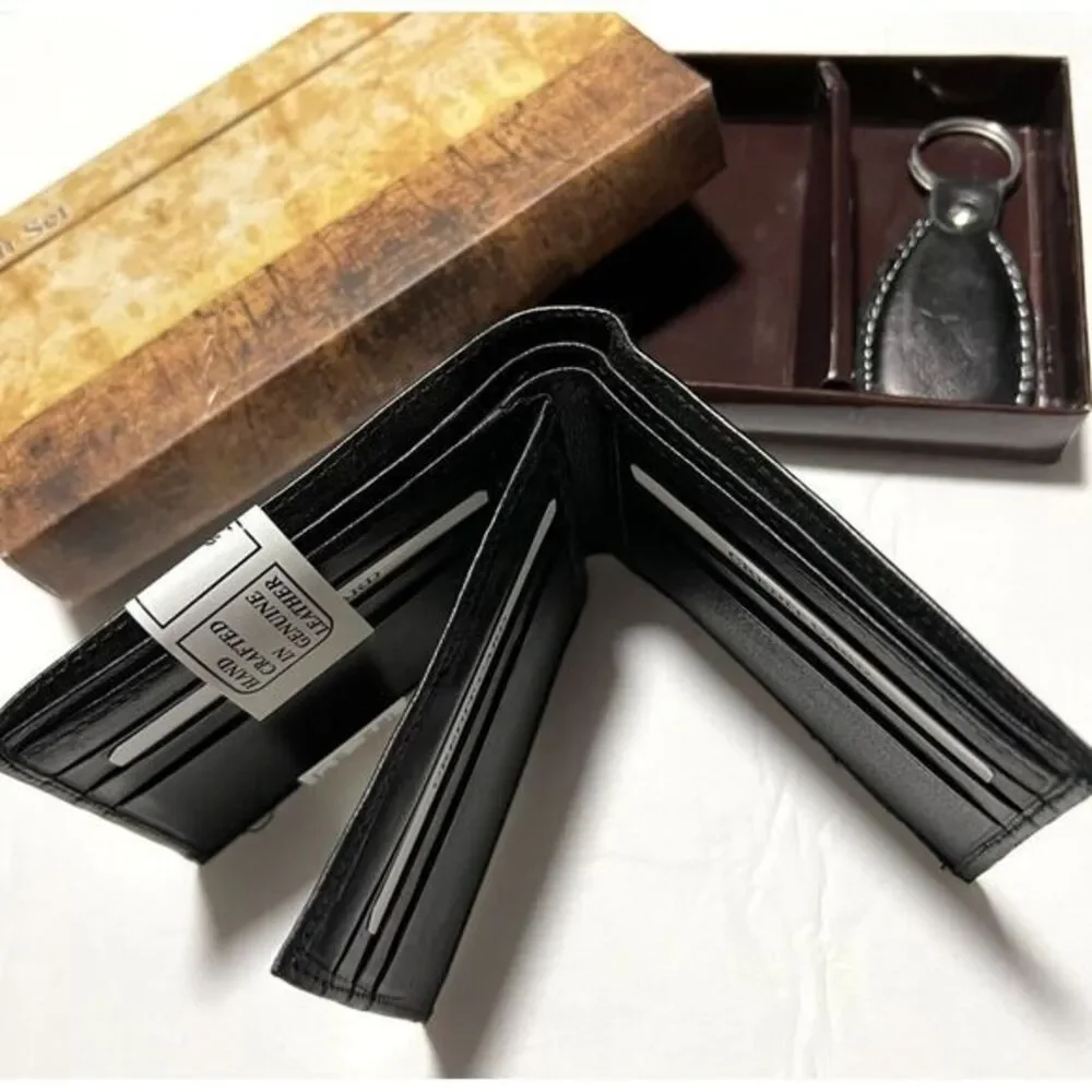 Bi-Fold Hand Crafted in Genuine Leather Black Wallets W/ Multi-Window Pass Case‎